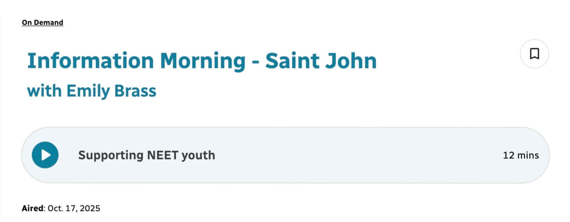 Supporting NEET Youth | Information Morning- Saint John with Emily Brass